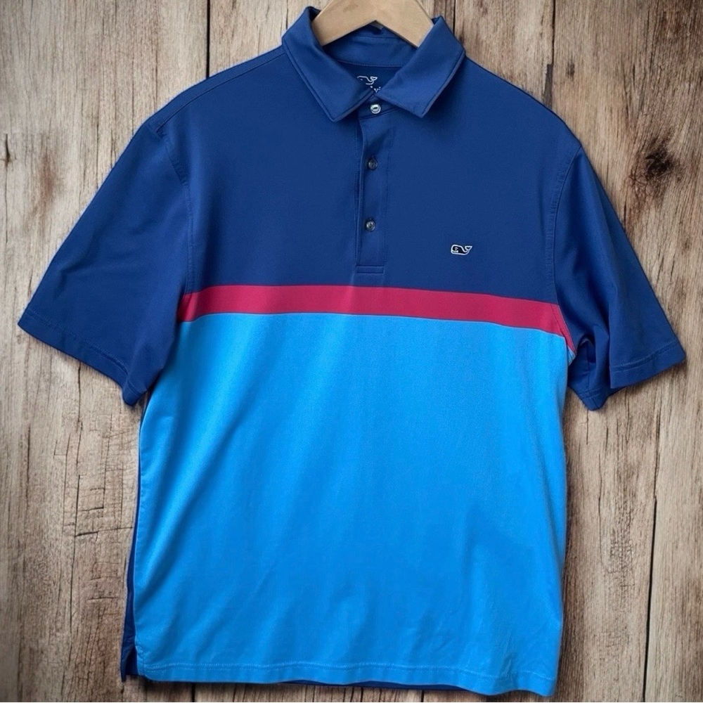 Vineyard Vines Performance Polo Shirt M Golf Color Block Collard Polyester Whale